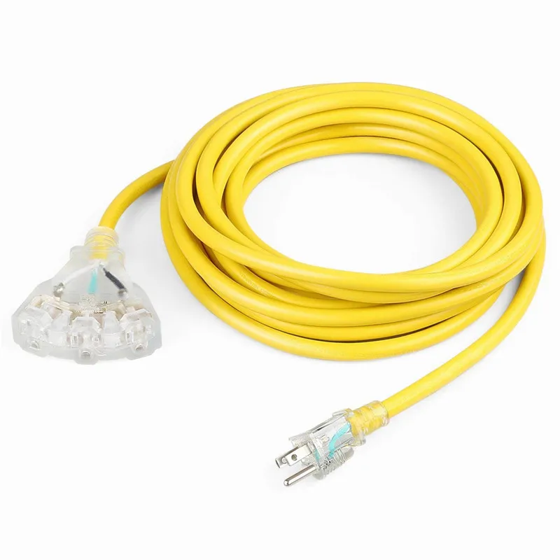 Удлинительный шнур SJTW повышенной прочности для использования вне помещений с тройными розетками