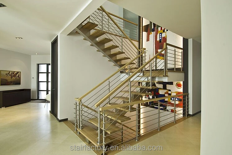 modern indoor attic metal used wood stairs,Solid wood treads,Wood handrails,TS-214