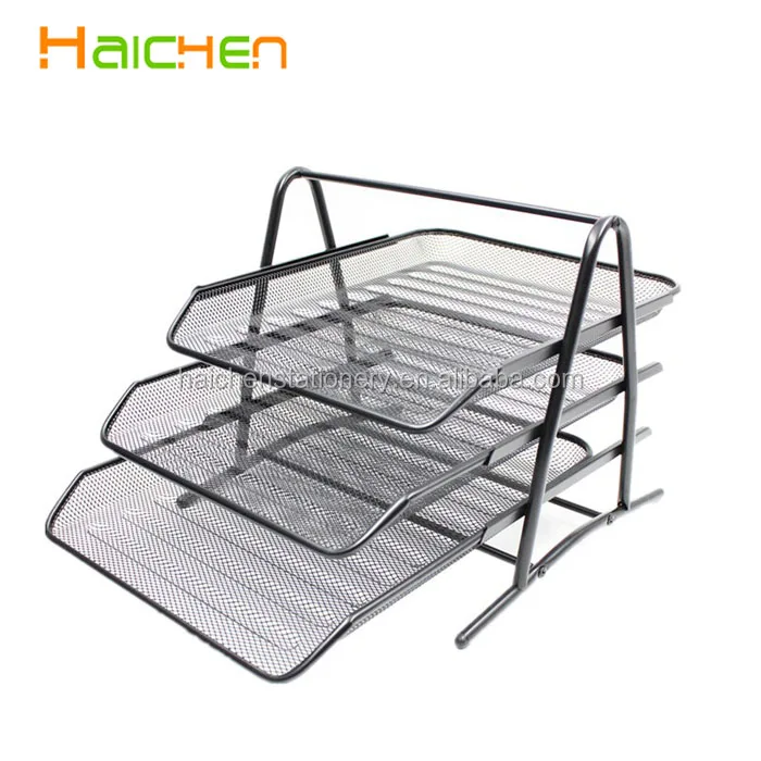 Factory office metal desk organizer mesh 3 tier document file tray