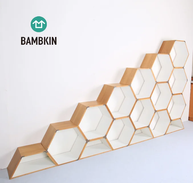 
BAMBKIN Bamboo Hexagonal box showing stand decorative storage box book shelves book rack booxcase showcase 
