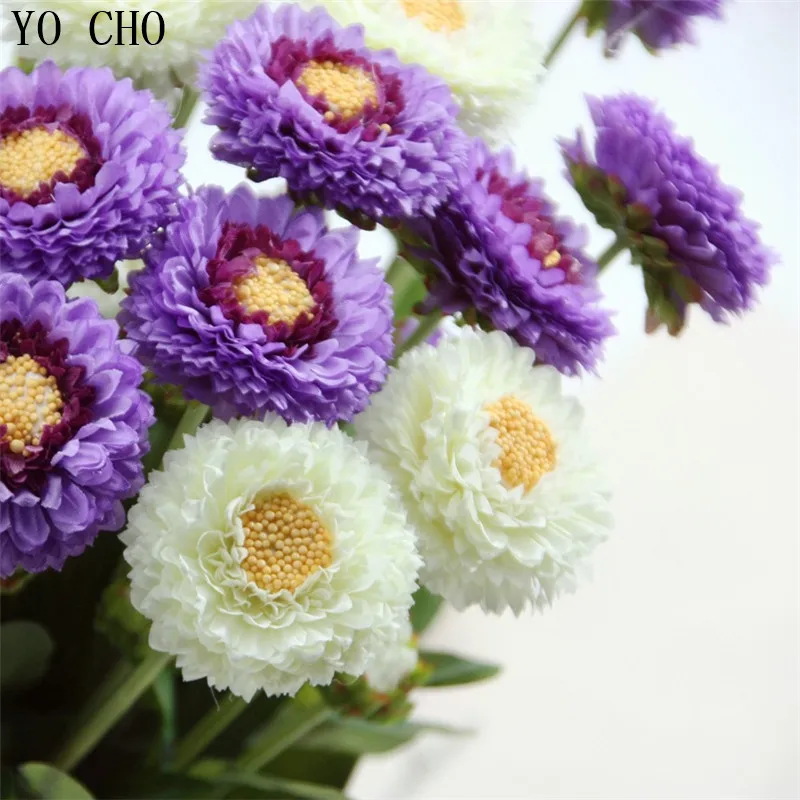 
YO CHO Party Home decoration mini silk artificial flower green leaves Long stem decorative chrysanthemum silk artificial flowers 
