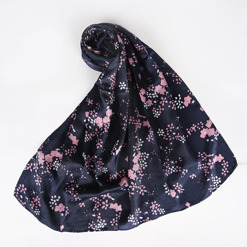 Summer Flower Printed Head Scarf Silk Satin Scarf Hijab New Products Turkish Women Long 6 Colour 65*170 CN;ZHE ZIROU D-103 70g