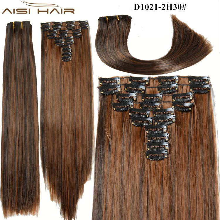 Aisi волосы оптом, шелковистые прямые волосы 25 дюймов, термостойкие синтетические 22 зажима для наращивания волос для чернокожих женщин