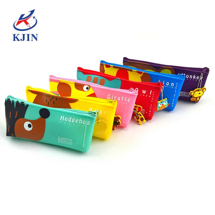Kids Korean Style papelaria Silicone Cute animal Pencil Case Holder Kawaii Pen Case Stationery Pencil Pouch Box For Children