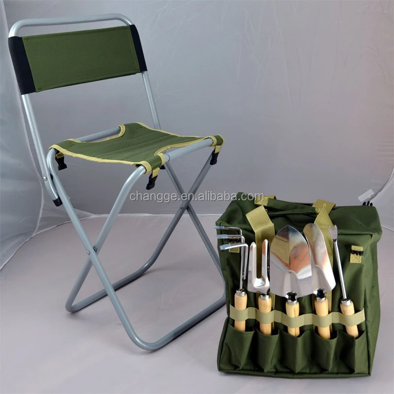 10-piece Gardening Tool Set including Folding Stool Seat with Backrest