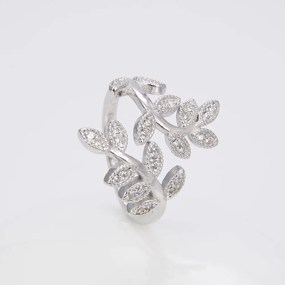 ZHILIAN 925 Sterling Silver Twisted Leaves Wishful Flower Opening Index Finger Ring