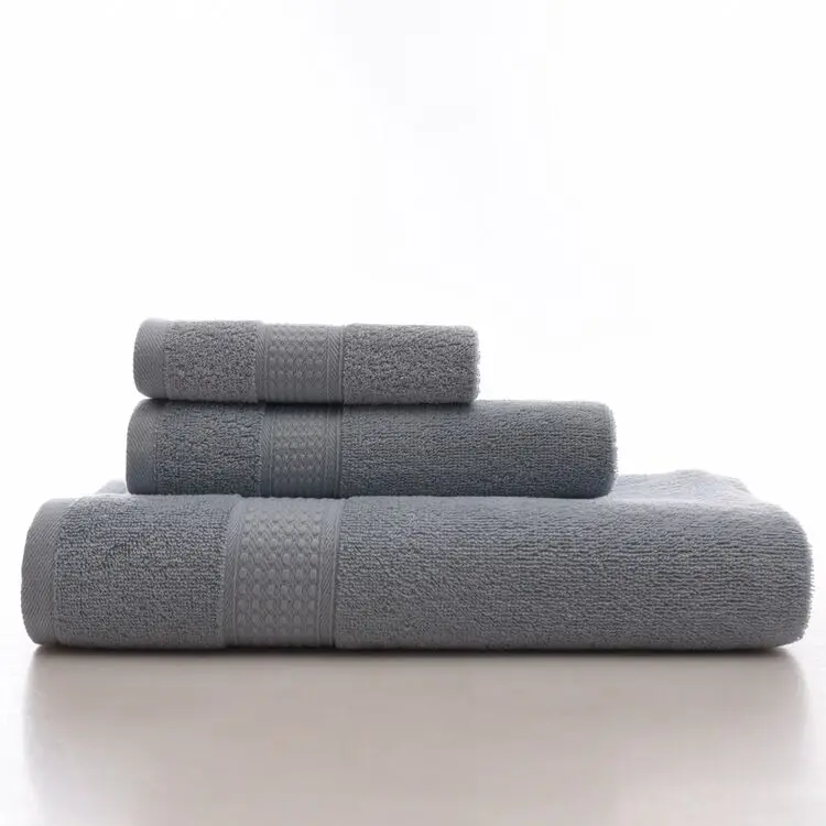 Solid color high quality soft touching 100% cotton towel set hand face bath towel mat hotel set