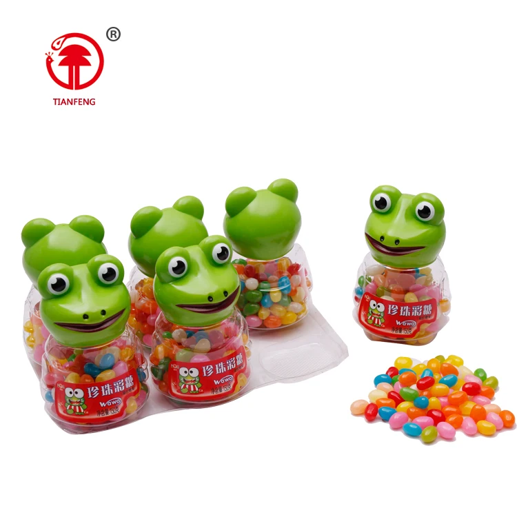 Mixed fruity flavor frog shaped jelly bean low sweet candy bottle halal hot selling mix sweet jelly bean