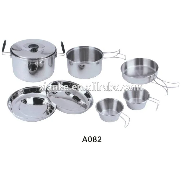 Hot Sale Stainless Steel outdoor cooking set cookware good pots and pans for camping