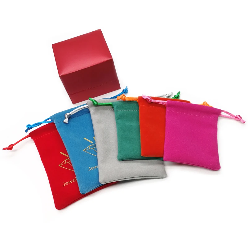 Custom logo printed colorful velvet jewelry pouch with double drawstrings