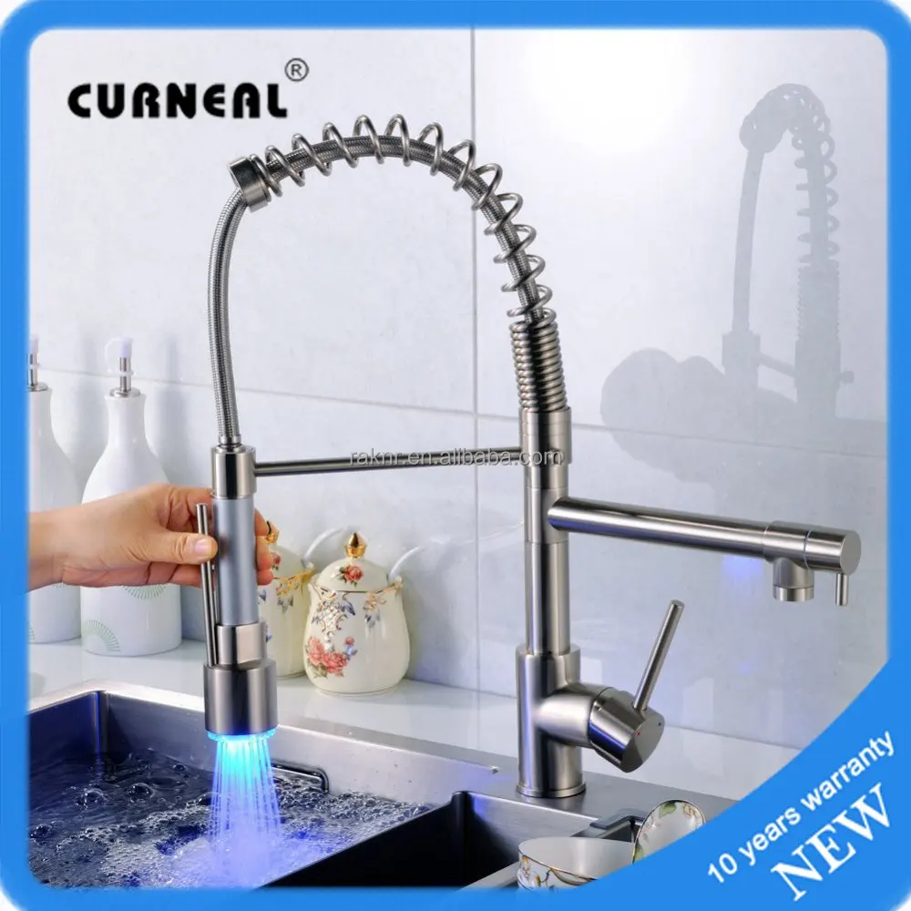 
No.K054B Desk Mounted Brushed Kitchen Mixer Tap, Brass LED Kitchen Tap 