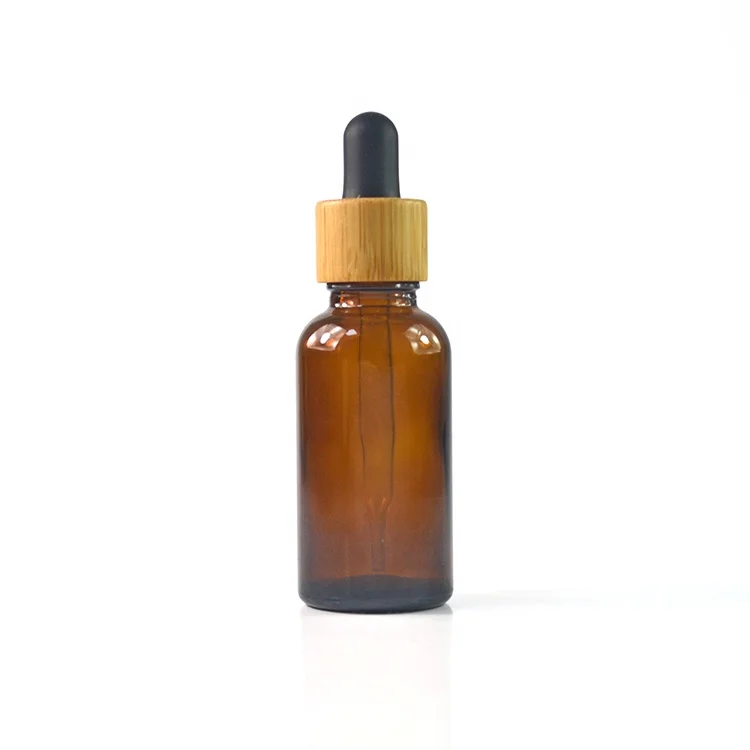 Cosmetic serum packaging 10ml 15ml 30ml 50ml 100ml amber blue green clear glass essential oil dropper bottle with bamboo cap