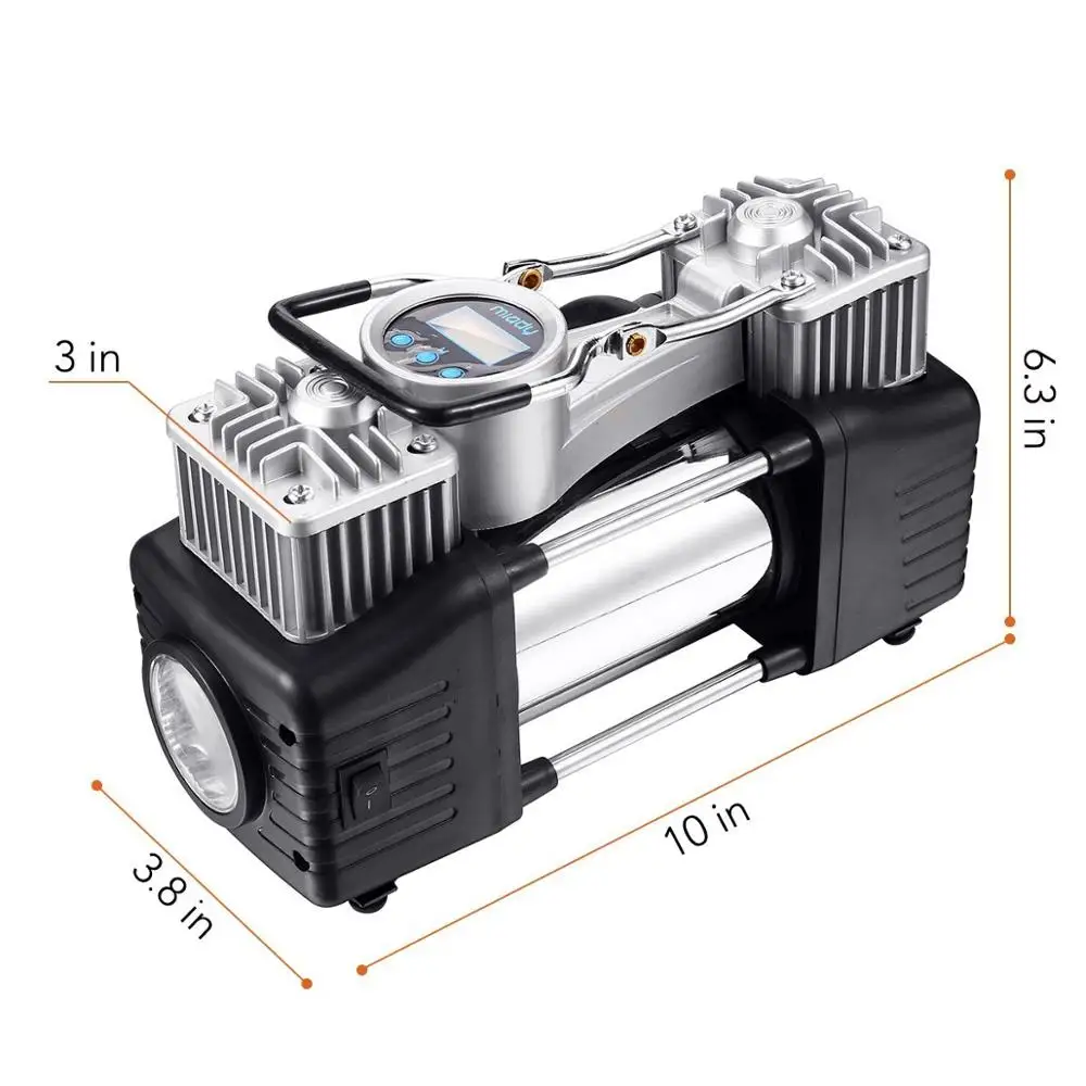 Digital Tire Inflator, DC 12V Portable Air Compressor 150PSI with Dual-Powered Cylinder for Fast Pumping Tire & Auto Shut-off te