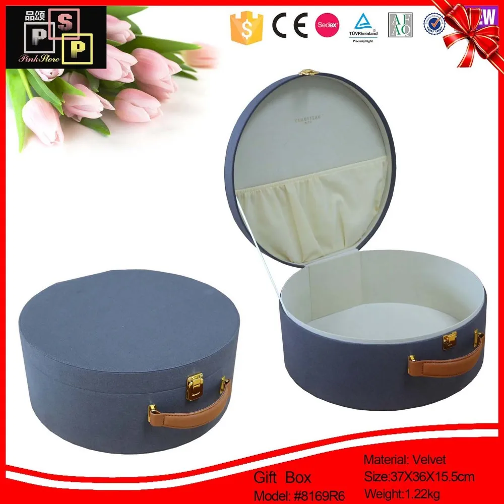 China Factory Fashion Round Leather Hat Boxes Wholesale