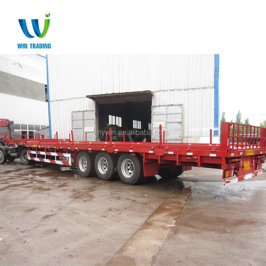 
3 Axles 40ft Flat bed Drop Deck Trailer With Tool Box , Container Loading Semi trailer 
