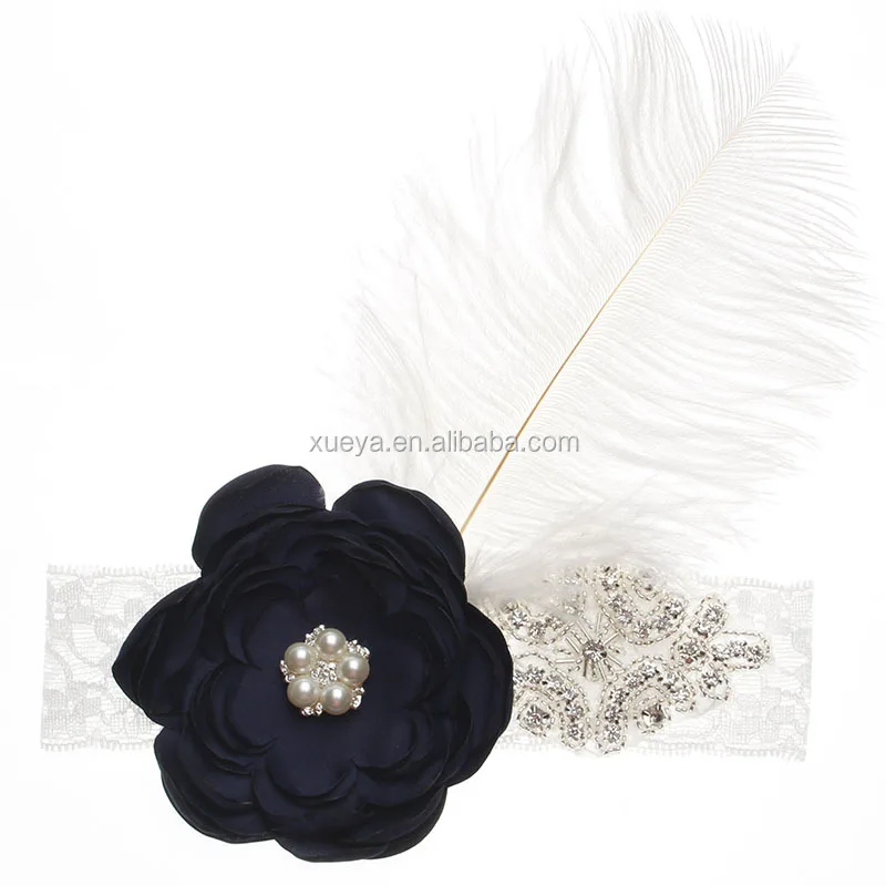 
Well made high quality rhinestone baby girls feather headband 