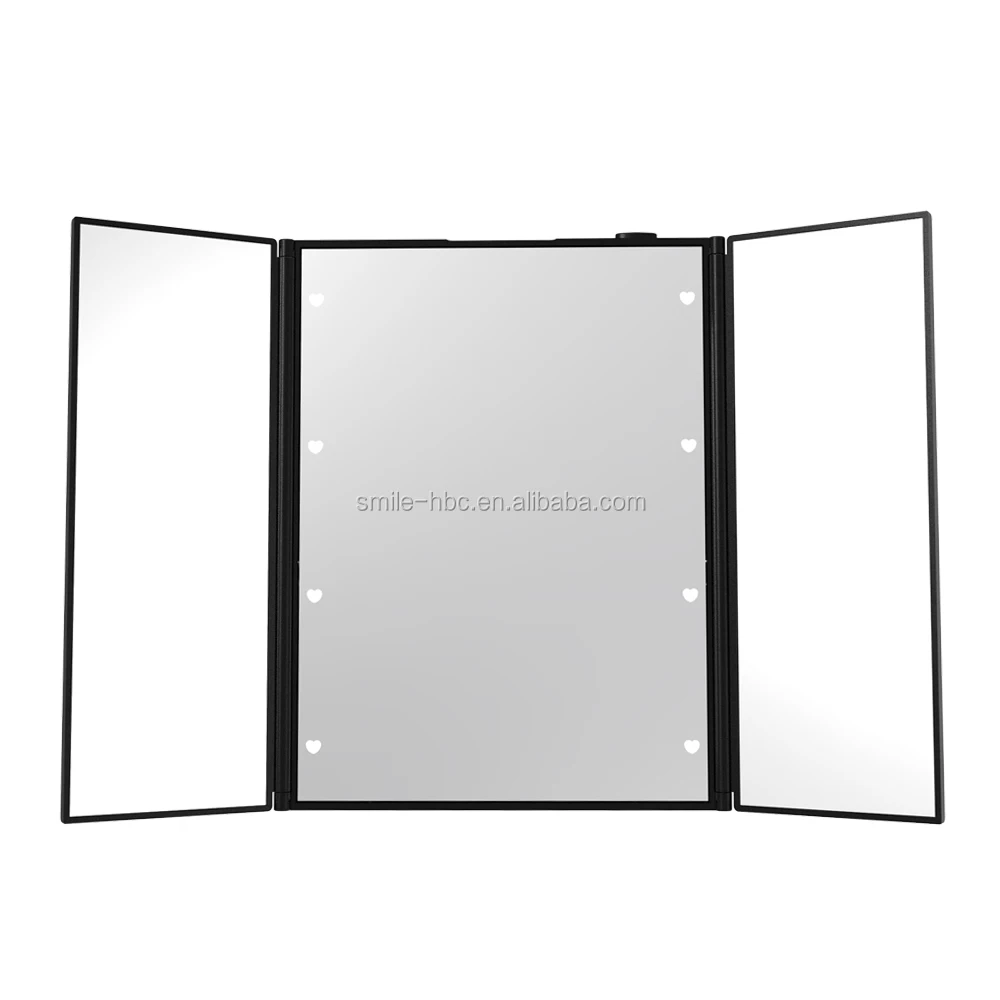 Tri-fold Portable Travel Mirror Led Vanity Makeup Mirror With Lights