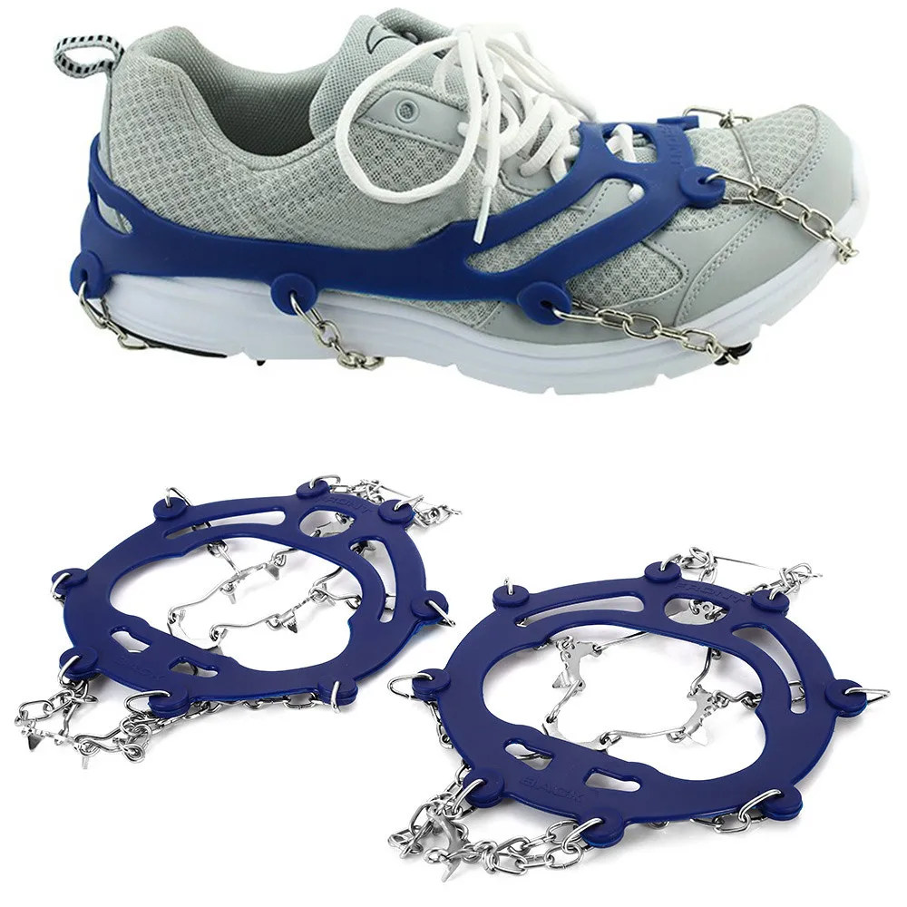 Ice Gripper Outdoor 10-teeth Anti-Slip Snow Ice Gripper Mountain Climbing Hiking Practical Grip Spike Shoes Crampon Blue L Size