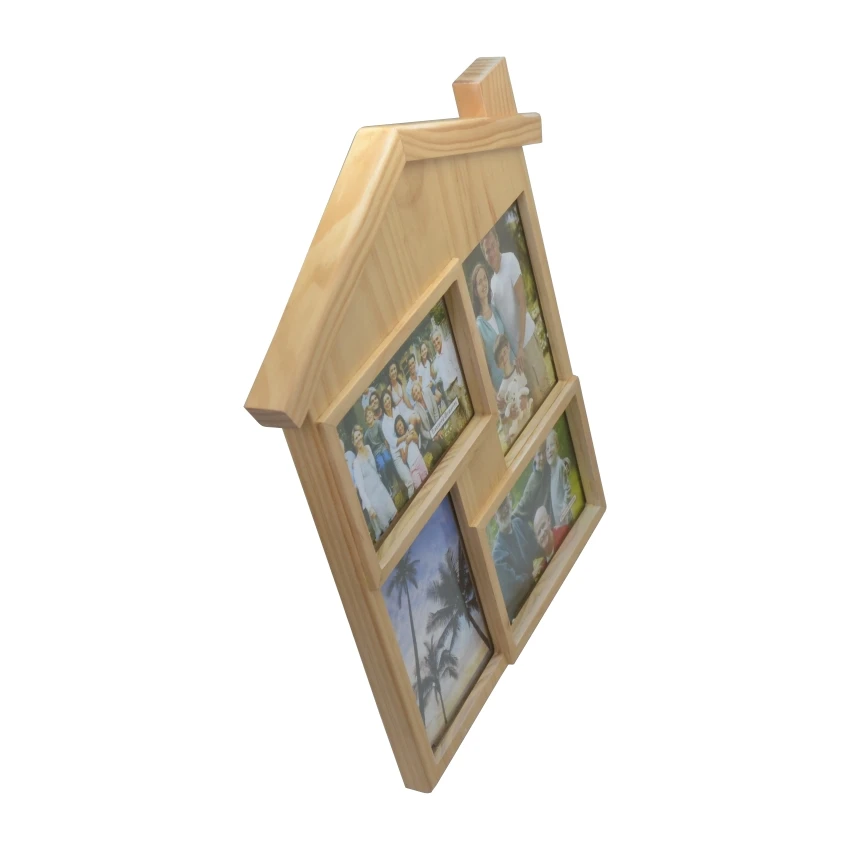 Popular Design House Shape 4 windows Collage Wooden Photo Frame Wholesale