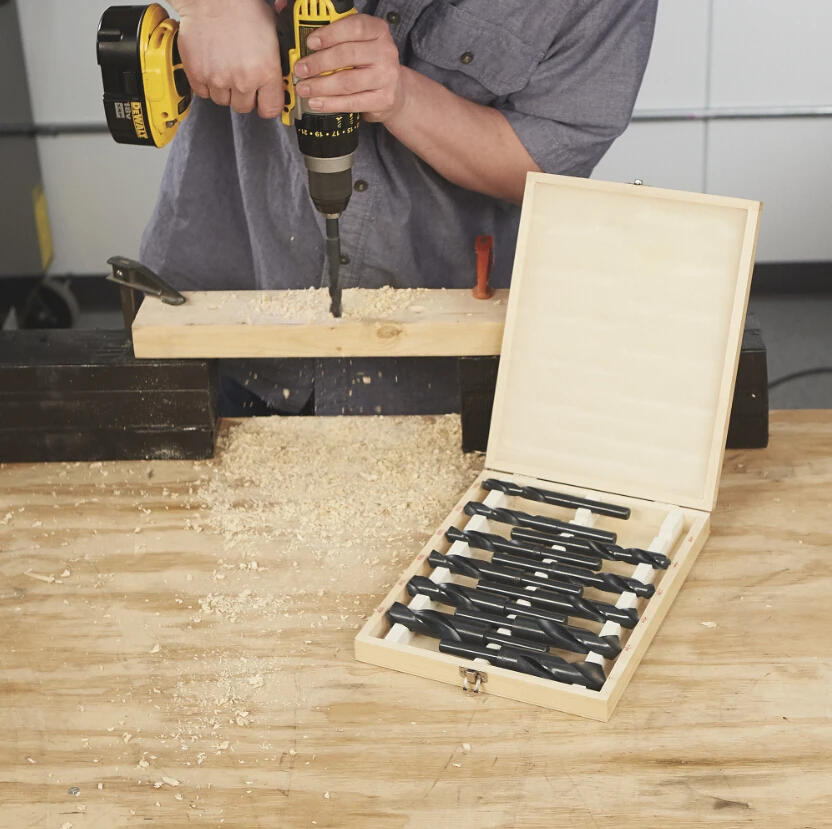 high sales factory  HSS 1/2 reduced shank black color twist drill bits for wood with wooded box