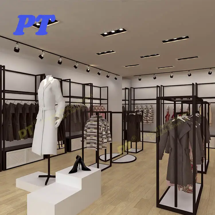 Розничный магазин женской одежды дисплей оптом с бутиковыми вешалками и полками