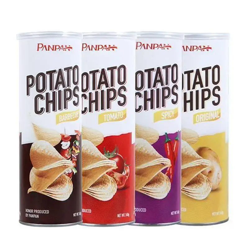 Puffed cheese flavor potato chips in can