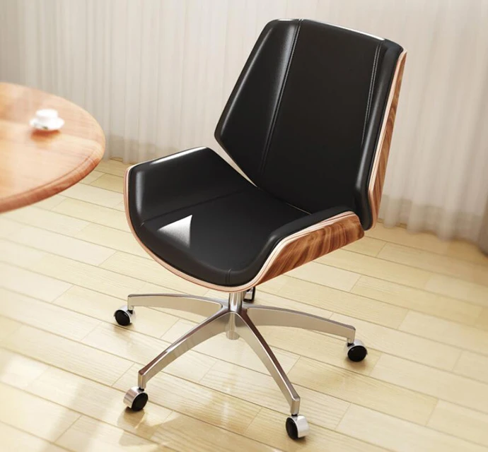 Plywood office leather chair with low back