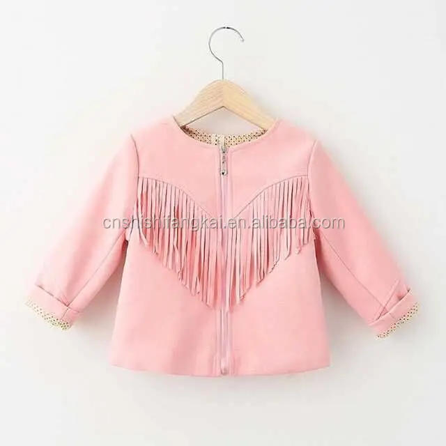 
kids children girls toddler tassel fringe coat jacket front zipper coat jacket in stock no MOQ coat factory manufacturer 
