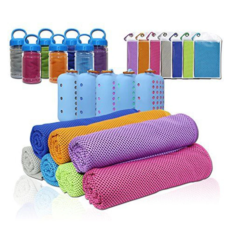 Microfiber printed logo instant cooling towel in PET bottle