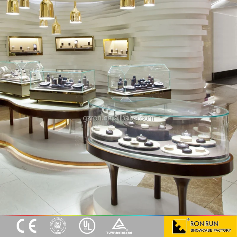 Modern design jewelry store furniture manufacturing round stainless steel jewelry display showcase cabinet for sales