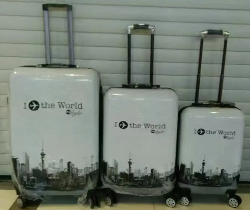 3 pcs set Hardside Spinner abs PC eiffel tower beauty case luggage