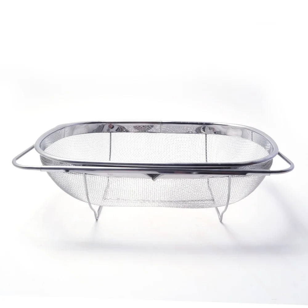 High quality kitchen Colander Stainless Steel Strainer Over-the-sink (Oval), Stainless Steel Fine Mesh Expandable KF510027