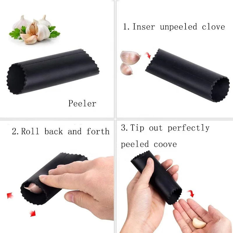 Wholesale 3-Piece Garlic Crusher Mill With Cleaning Brush Silicone Tube Peeler 18/8 Stainless Steel Garlic Press