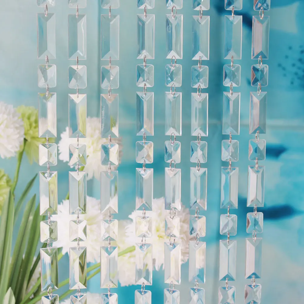 Hot Sale Clear Rectangle And Square Shaped Acrylic  Beaded Garland Hanging For Christmas Tree