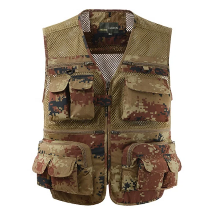 Mens outdoor travel design windproof camo  fly multi pocket fishing vest