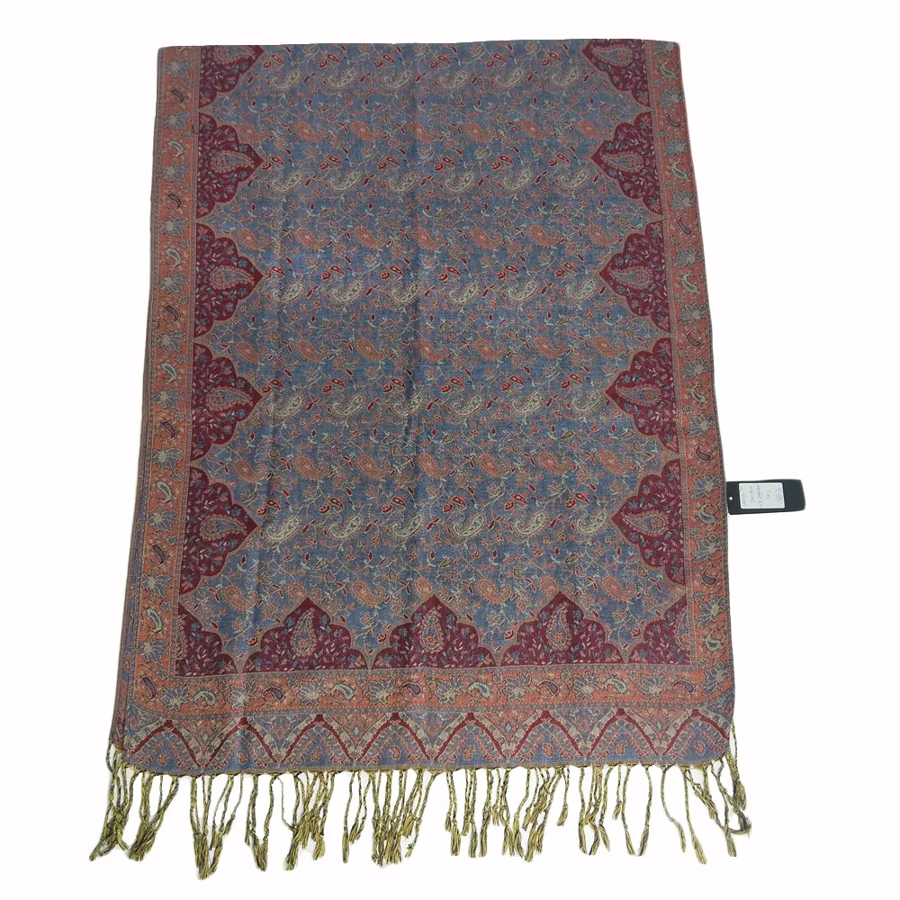 Wholesale pashmina ladies scarf polyester hijab paisley pattern jacquard with tassel