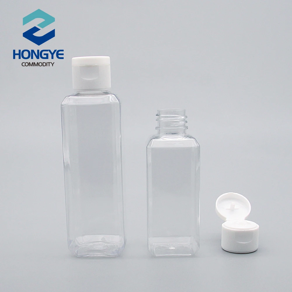Travel Size 2oz Clear Plastic Empty Bottles with Flip Cap 60ml 100ml cosmetic square  bottle