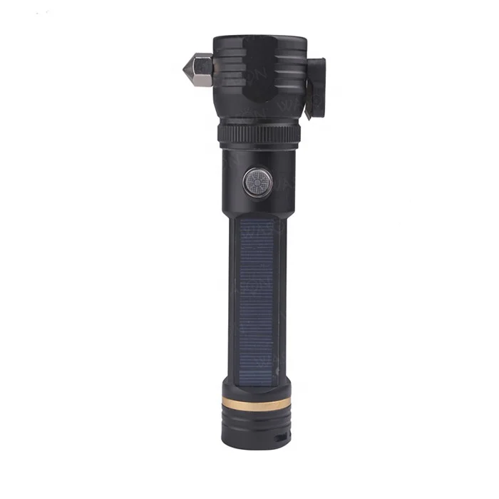 Wason Aluminum High Power Solar Rechargeable Outdoor Survival Or Car Rescue Kit Window Hammer Led Flashlight With Compass