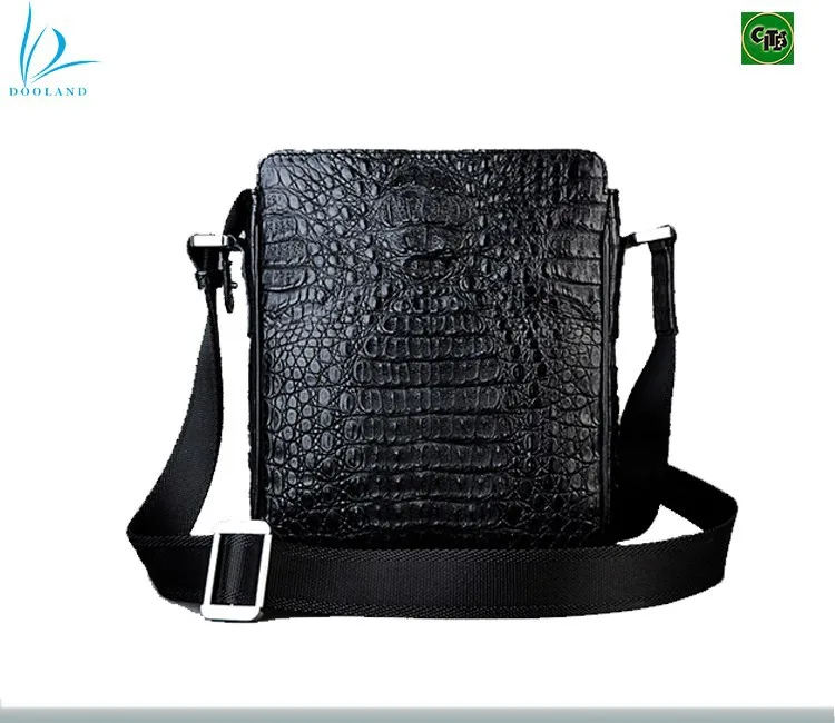 High quality caiman hornback skin genuine crocodile leather men bag shoulder bag