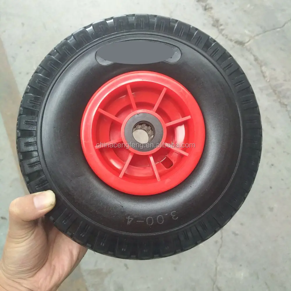 
Plastic rim hub 10 inch Flat free PU foam wheel tire 3.00-4 
