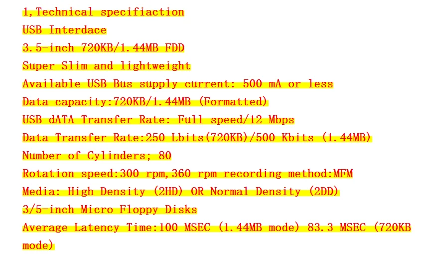 
USB External Floppy Disk Drive Portable 1.44 MB FDD for PC Windows 2000/XP/Vista No Extra Driver Required Plug and Play CA6260 