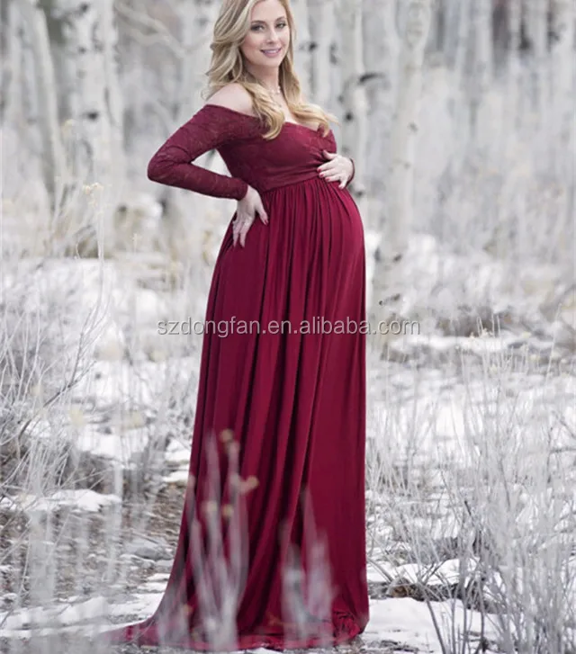 Long Sleeve Women Gown Maternity Dress Lace Wedding Dress 2017 Maxi Dress