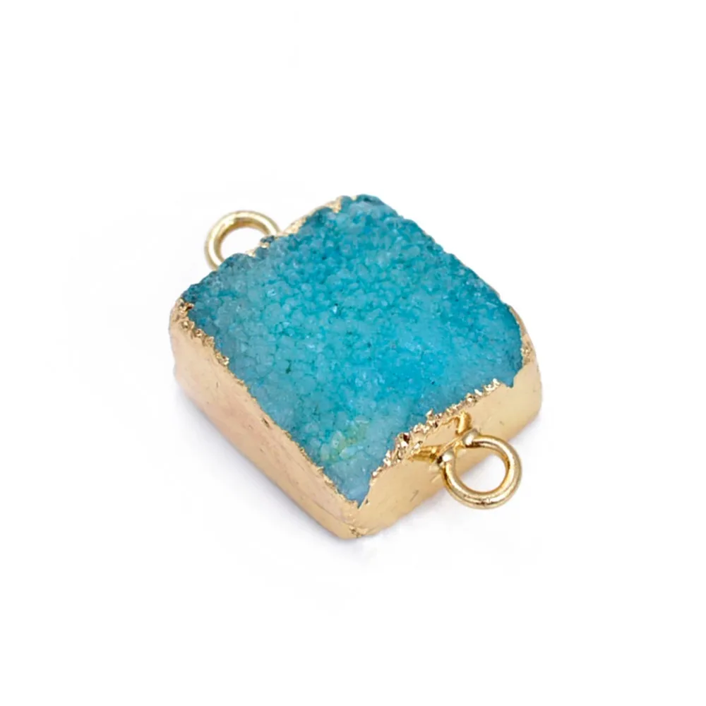 Blue Natural Druzy Stone Crystal Jewelry Charm Bracelets Pendant Necklace brass raw stone fitting