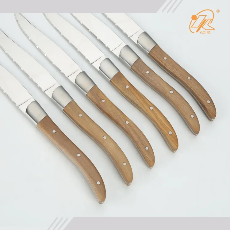 laguiole steak knife 6 Piece Olive Wood Handle Stainless Steel Table Steak Knife Set with olive handle