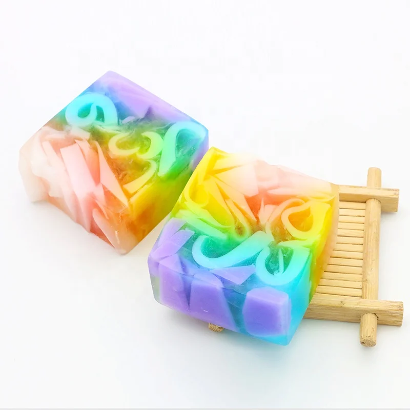 
Multi Colourful handmade essential oil soap rainbow fragrance soap bar 