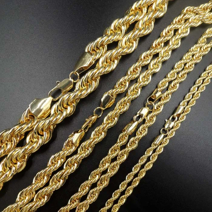 latest 12mm gold rope chain necklace fashion jewelry