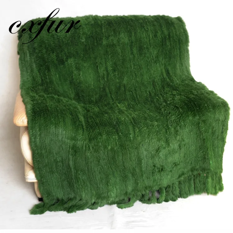 CX-D-20 военно-морской флот 114*190 см ручной вязки мех Пледы из натурального кроличьего меха, одеяло с бахромой