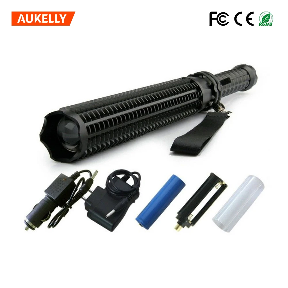 Zoomable Strobe Led Flashlight Tactical T6 2000LM Led Lamp Light 18650 Torch Rechargeable Baton Shock Police Military Flashlight