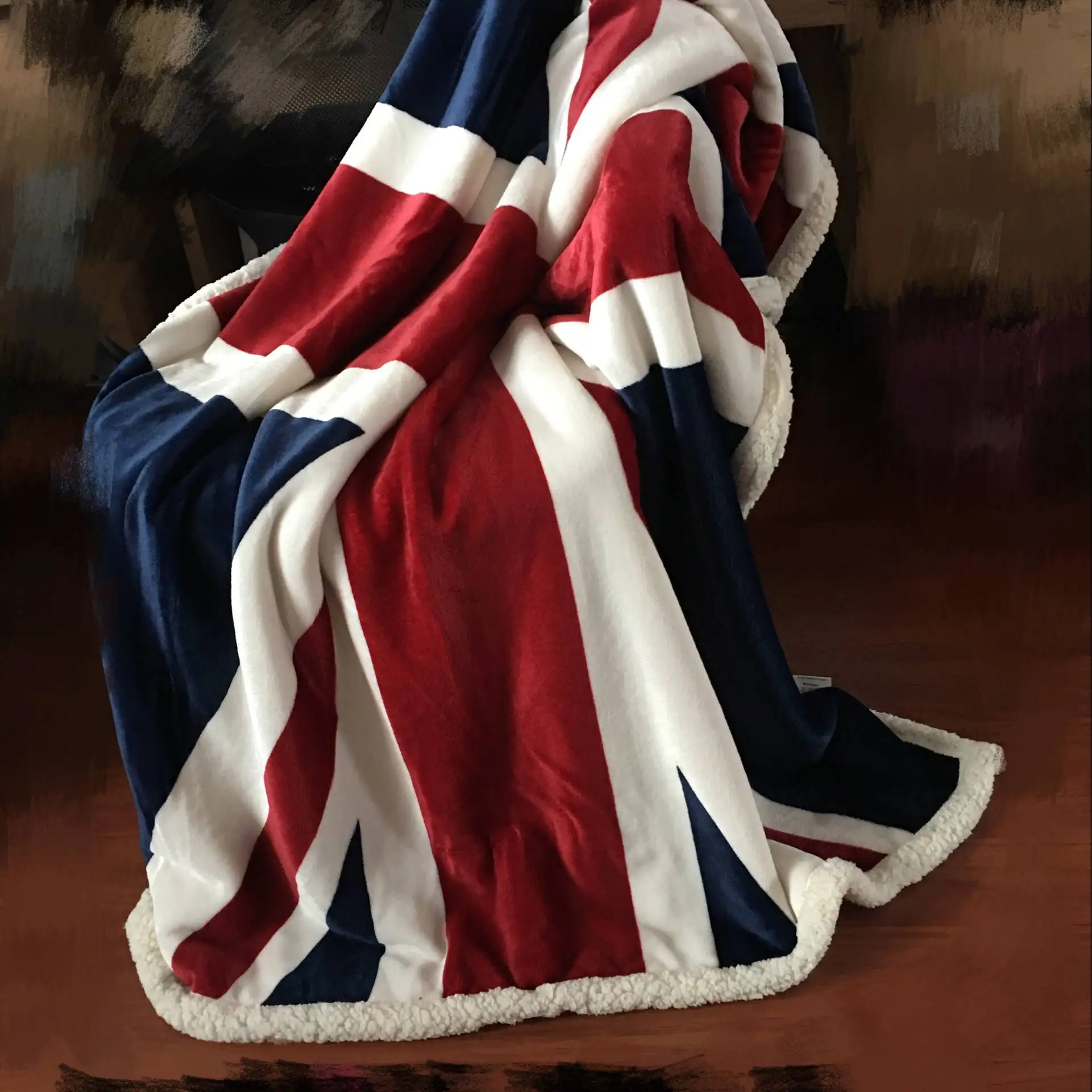 Wholesale Micro Mink  Polyester  Plush Cozy  Worm  Flat Printing  Sherpa Throw  Gift Blanket