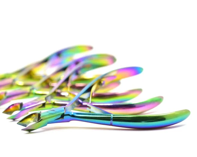 Best pretty beauty rainbow titanium precise stainless steel manicure pedicure nail art callus trimming nipper pusher trimmer kit